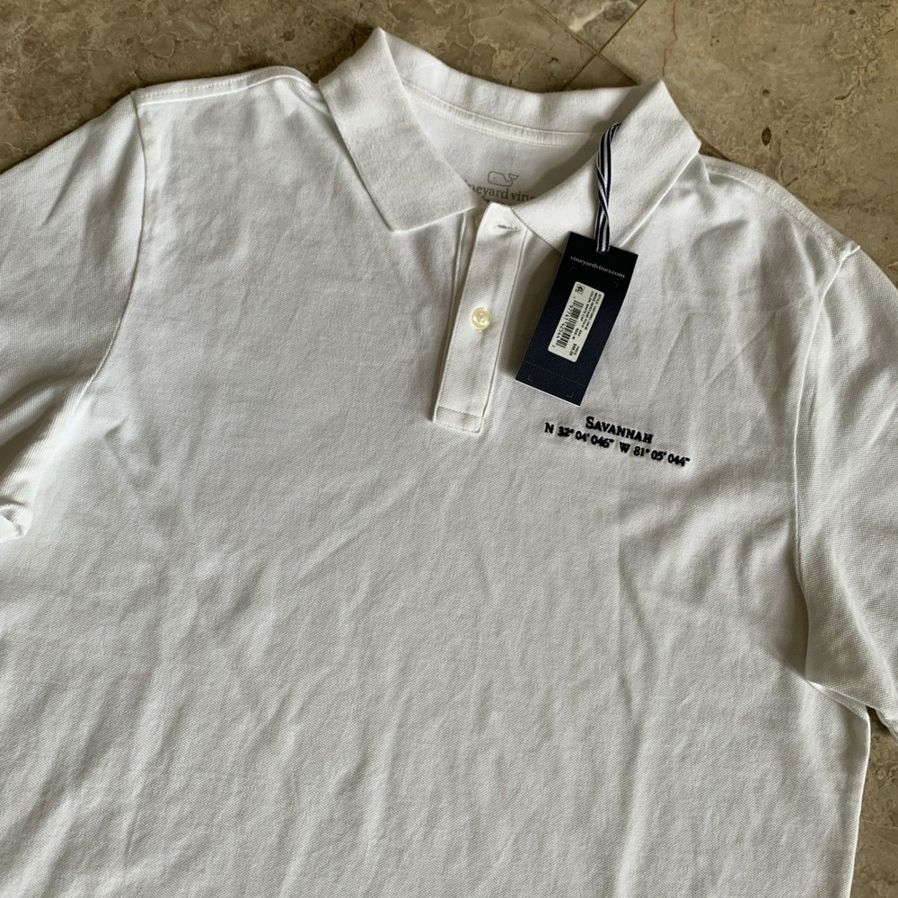Vineyard Vines Heritage Polo Shirt Mens Medium White Savannah Short Sleeves NWT
